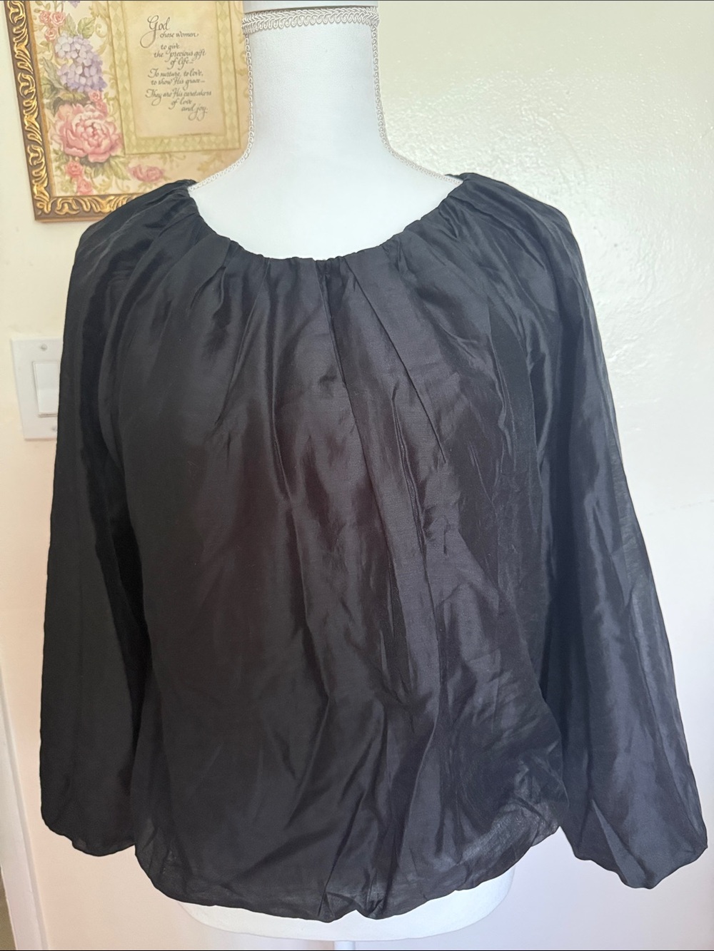 Banana Republic Black Sheer Peasant Top